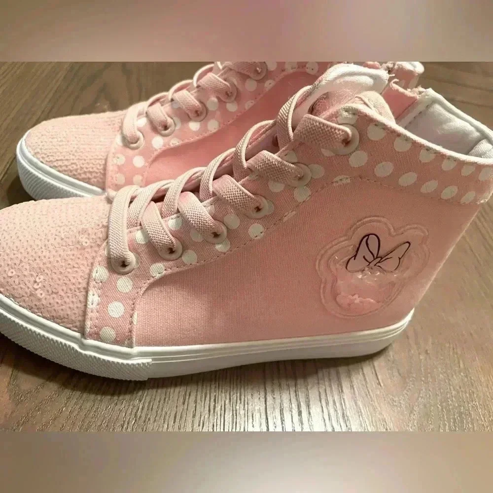 DISNEY Minnie Mouse Girls Hi Top SNEAKERS PInk & SEQUINS Sz 2 New With Tags